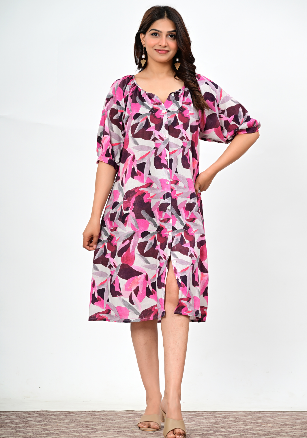 Pink Noir Art – Artistic Abstract Rayon Slub Dress