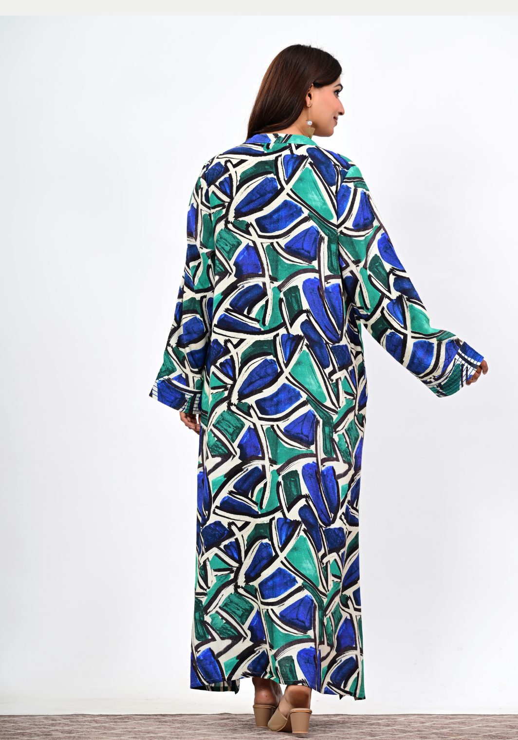 Ocean Mosaic – Abstract Print Cambric Maxi Dress
