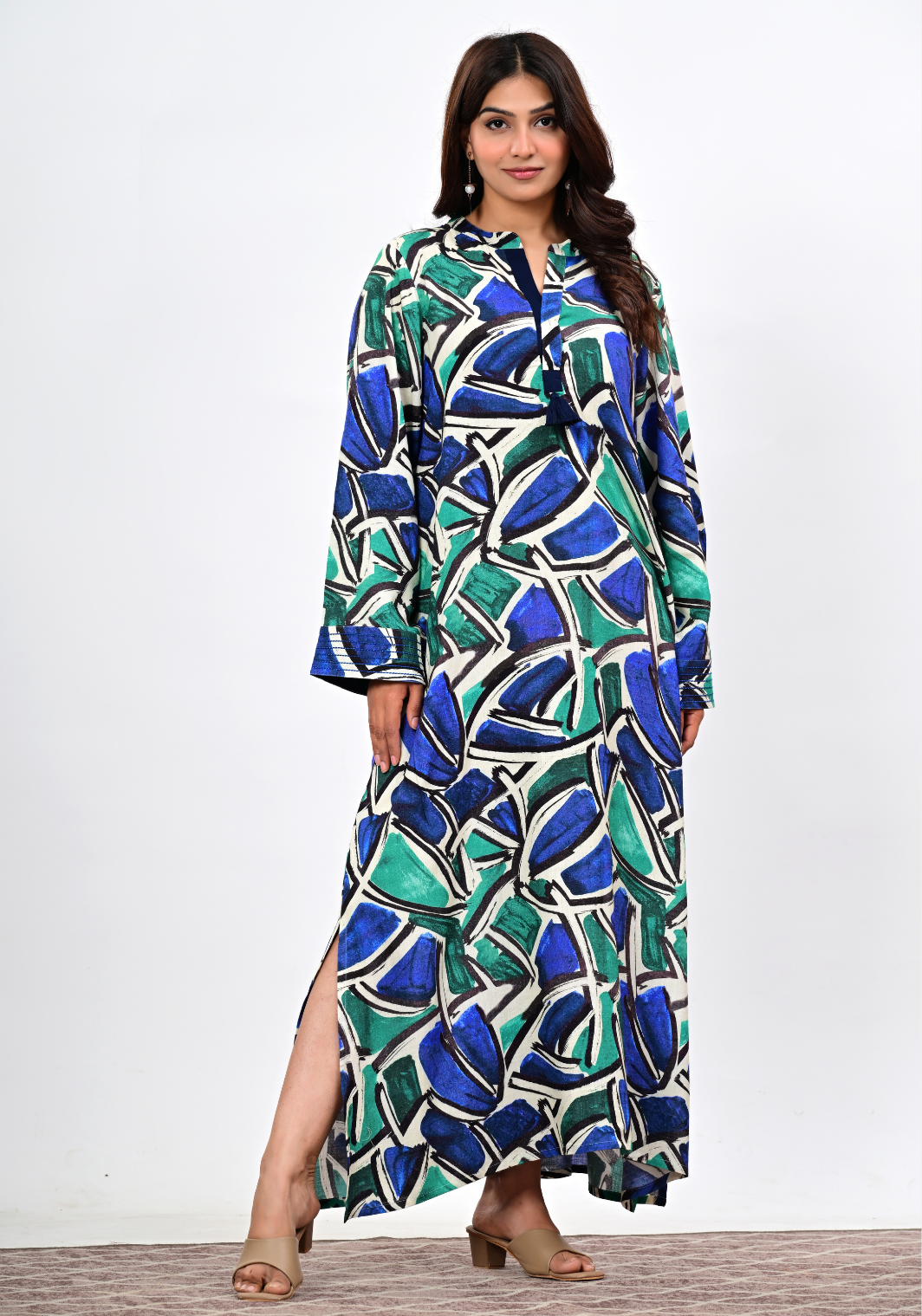 Ocean Mosaic – Abstract Print Cambric Maxi Dress