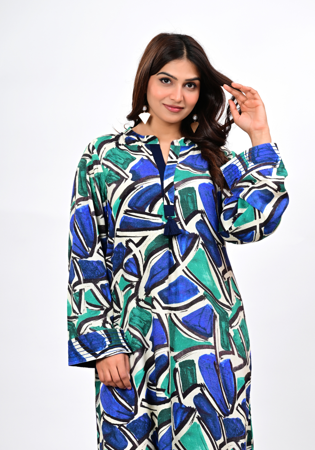 Ocean Mosaic – Abstract Print Cambric Maxi Dress