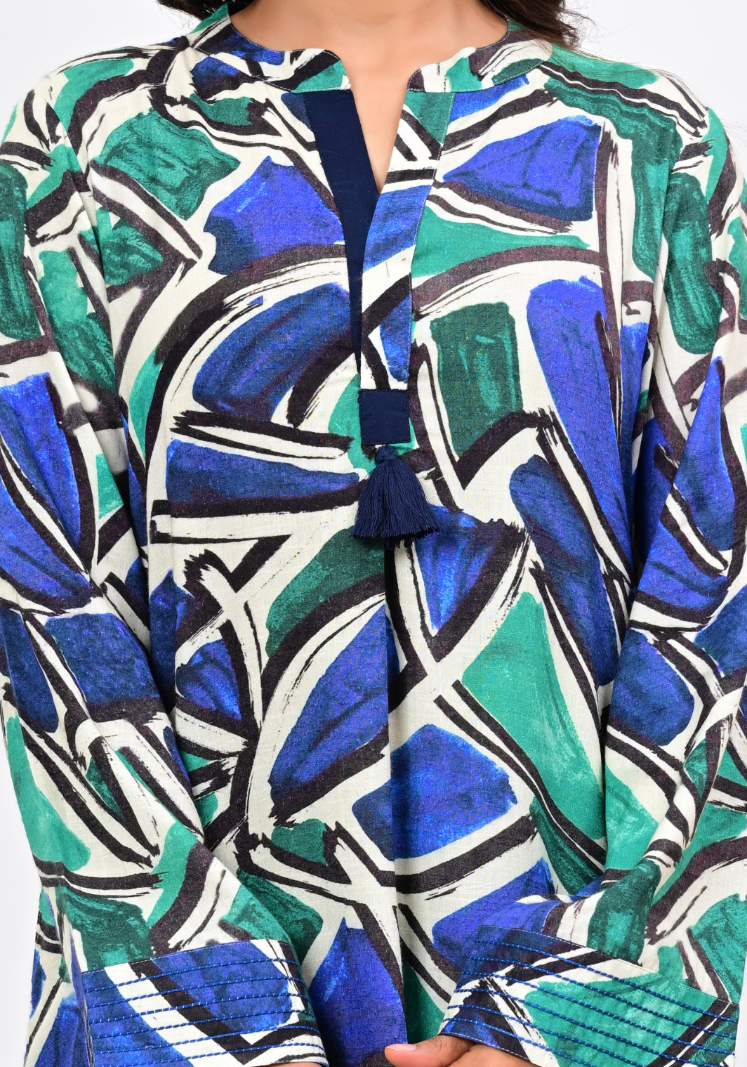 Ocean Mosaic – Abstract Print Cambric Maxi Dress