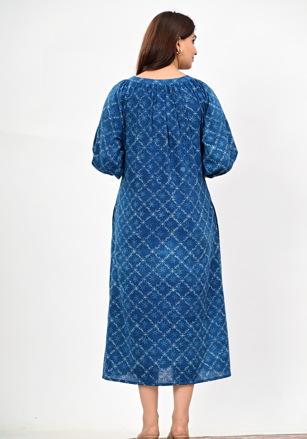 Indigo Starfall Midi – Deep Indigo Cotton Slub Dress