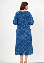 Indigo Starfall Midi – Deep Indigo Cotton Slub Dress