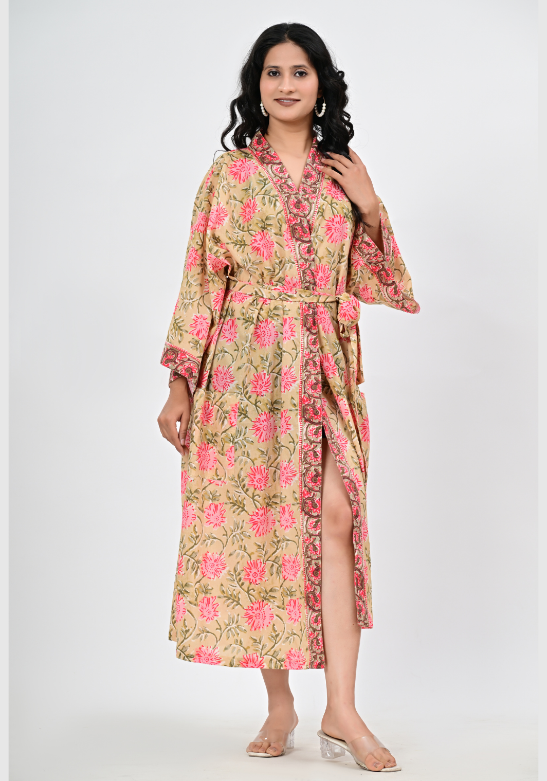 Desert Bloom – Floral 60s Cambric Wrap Style Maxi Dress