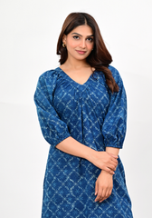 Indigo Starfall Midi – Deep Indigo Cotton Slub Dress