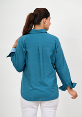 Mist Textured Shirt – Solid Teal Cotton Textured Top
