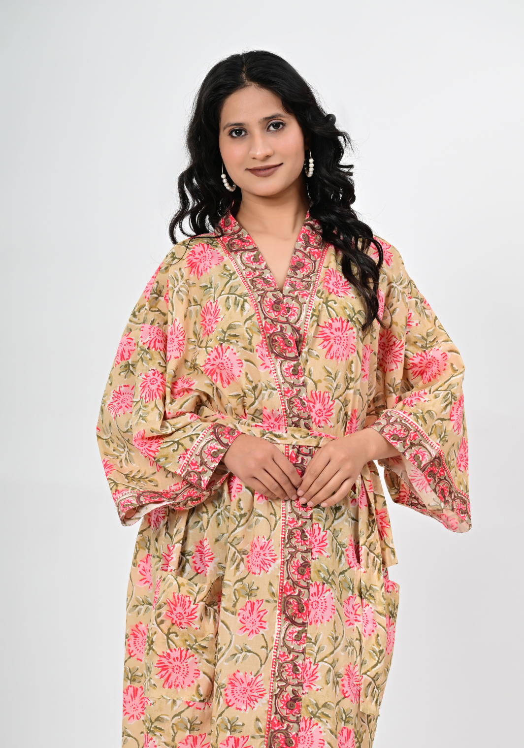 Desert Bloom – Floral 60s Cambric Wrap Style Maxi Dress