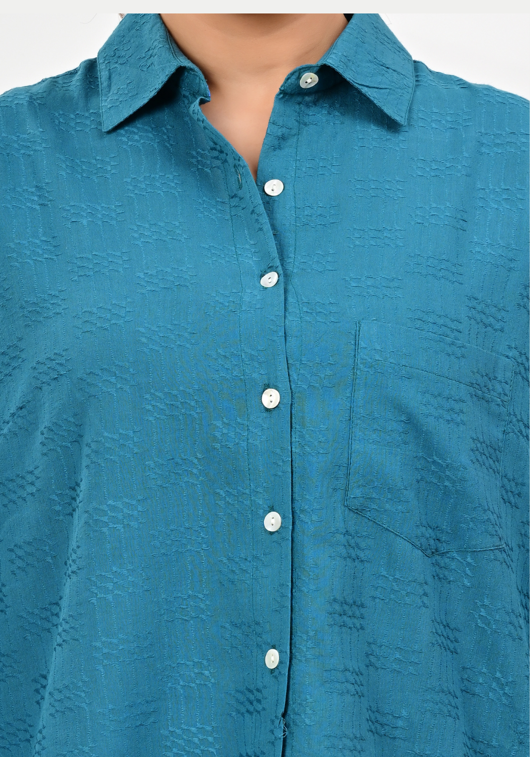 Mist Textured Shirt – Solid Teal Cotton Textured Top