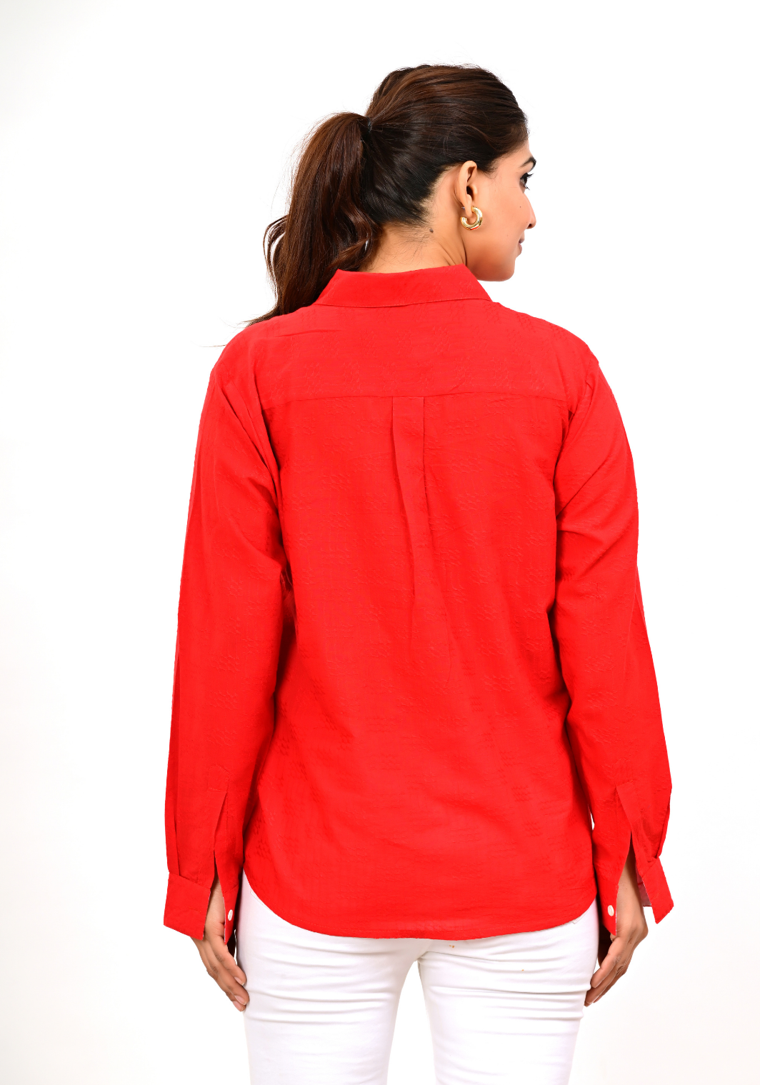 Bloom Textured Shirt – Solid Red Cotton Textured Top