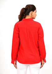 Bloom Textured Shirt – Solid Red Cotton Textured Top