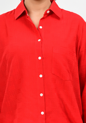 Bloom Textured Shirt – Solid Red Cotton Textured Top