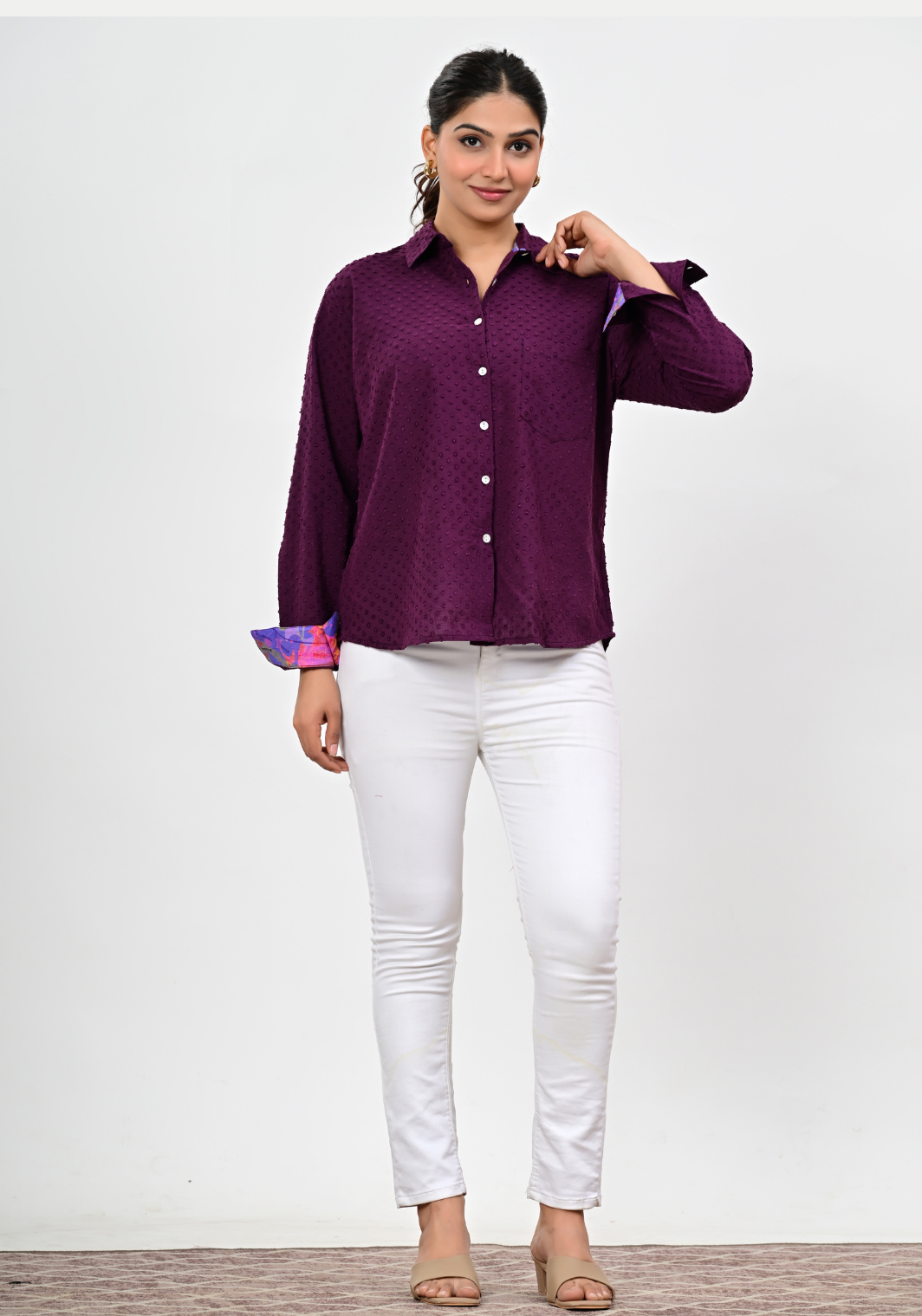 Plum Dobby Chic – Textured Cotton Dobby Shirt