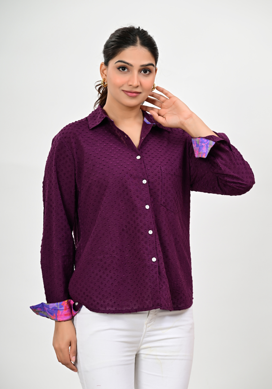 Plum Dobby Chic – Textured Cotton Dobby Shirt