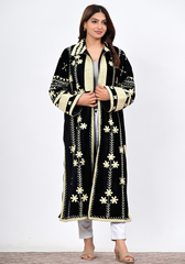 Midnight Bloom – Embroidered Velvet Longline Jacket