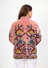 Meadow Embroidered Jacket – Soft Blush Floral Velvet Layer