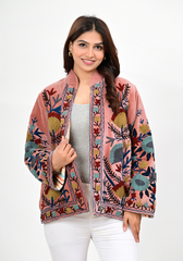 Meadow Embroidered Jacket – Soft Blush Floral Velvet Layer
