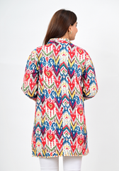 Folk Buttoned Jacket – Vibrant Ikat-Inspired Cotton Layer