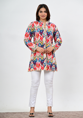 Folk Buttoned Jacket – Vibrant Ikat-Inspired Cotton Layer