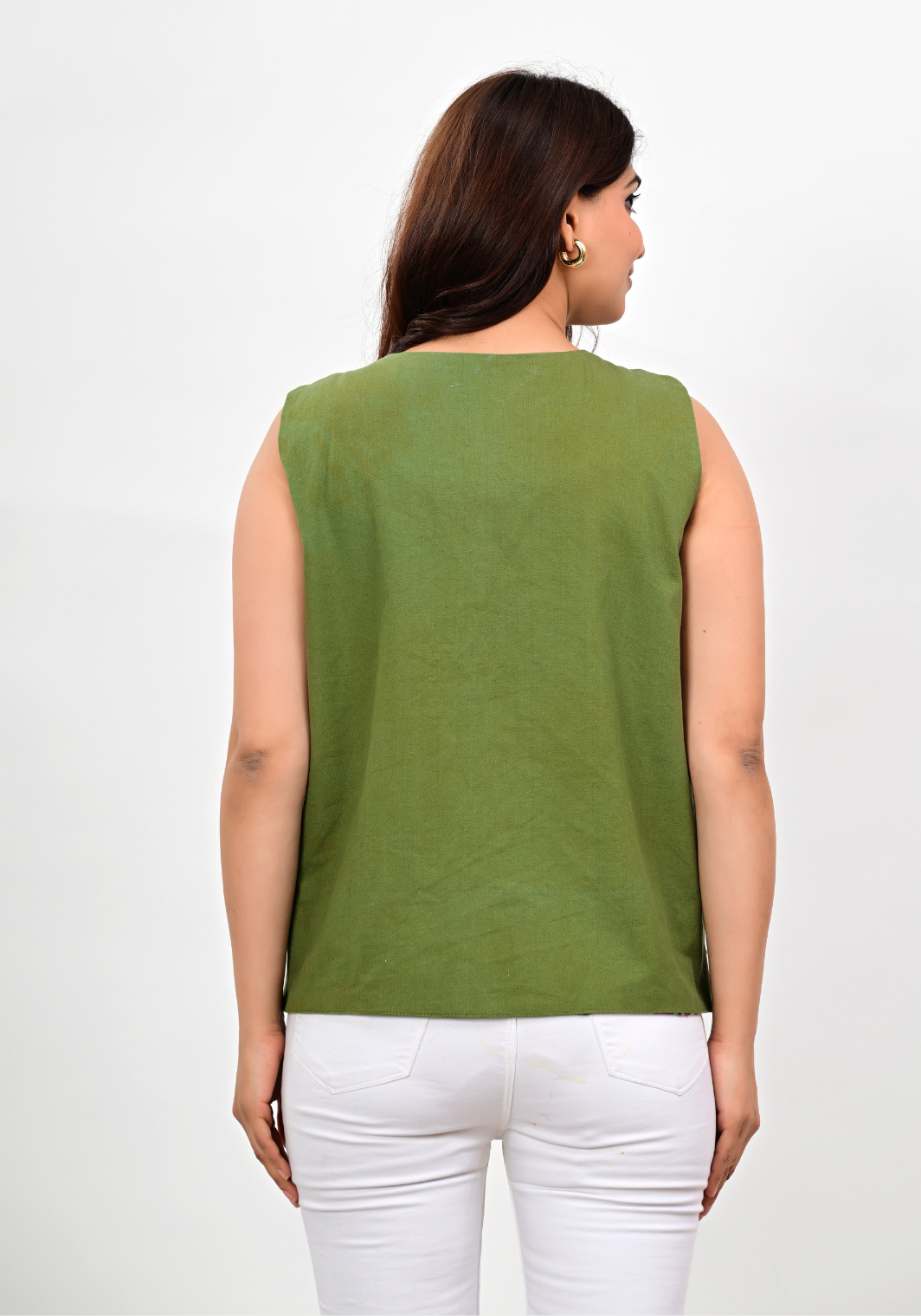 Olive Folk Garden – Earthy Embroidered Canvas Vest