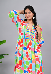 Everyday Abstract – Women’s V-Neck Moss Crepe Midi Dress