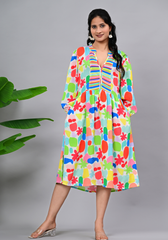 Everyday Abstract – Women’s V-Neck Moss Crepe Midi Dress