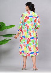Everyday Abstract – Women’s V-Neck Moss Crepe Midi Dress