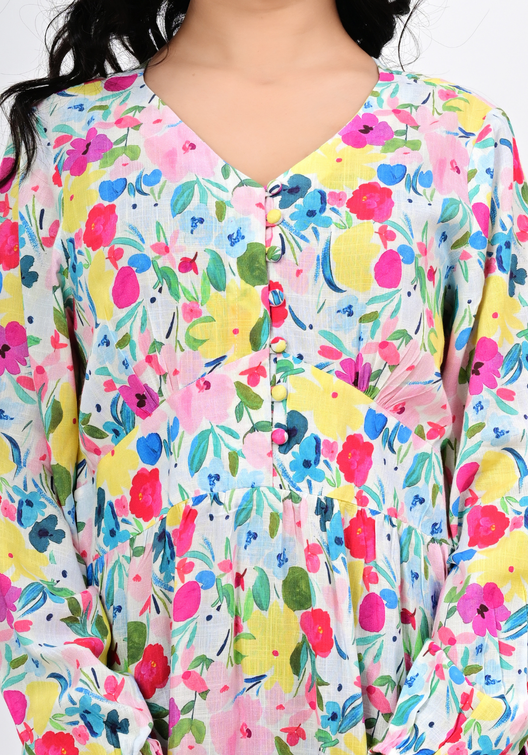 Spring Meadow – Floral Rayon Slub A-Line Dress