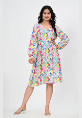 Spring Meadow – Floral Rayon Slub A-Line Dress