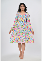 Spring Meadow – Floral Rayon Slub A-Line Dress