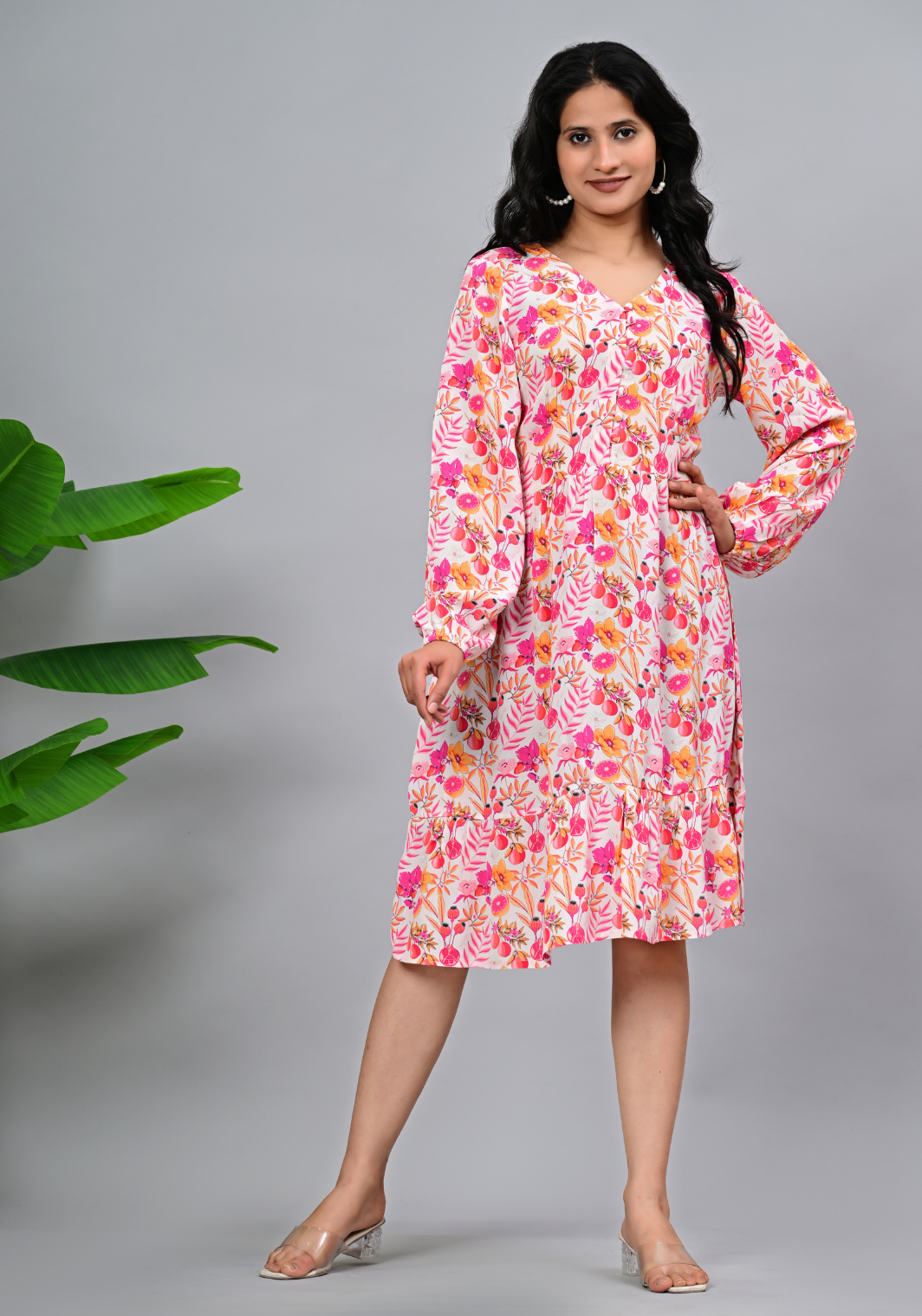 Floral Muse – Women’s Moss Crepe Tiered Dress