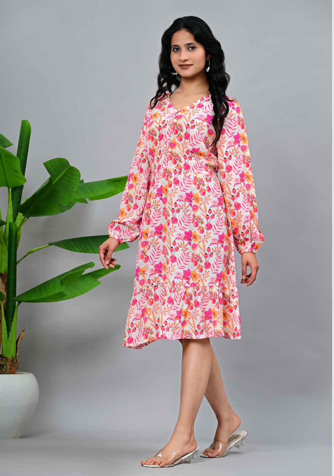 Floral Muse – Women’s Moss Crepe Tiered Dress