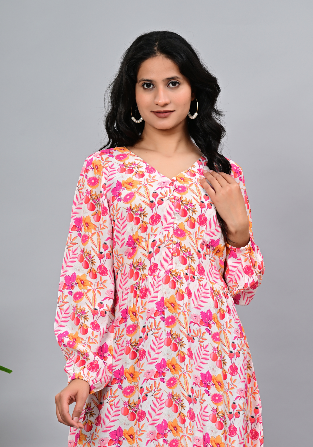 Floral Muse – Women’s Moss Crepe Tiered Dress