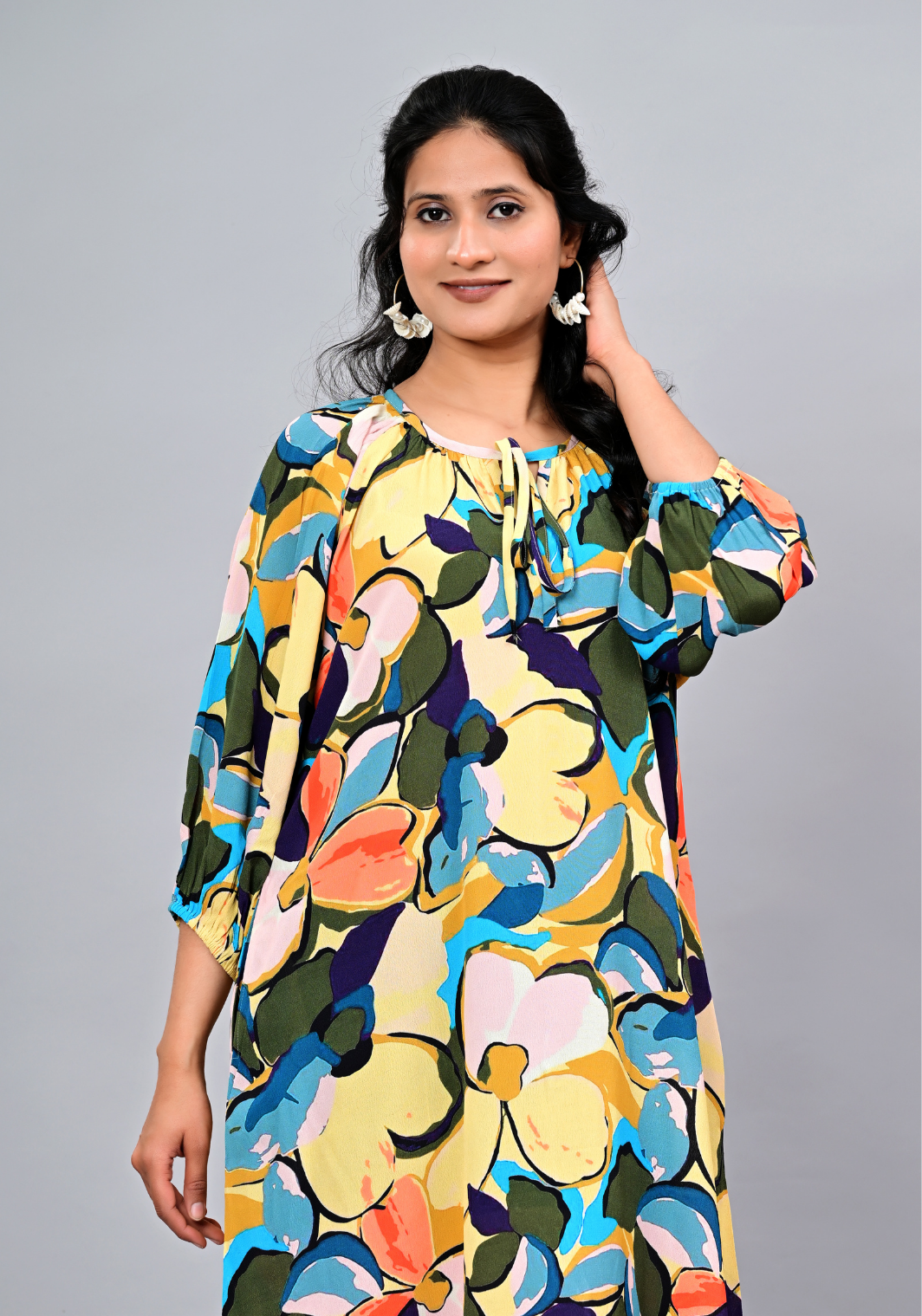 Amber Flora – Abstract Floral Moss Crepe Relaxed Dress