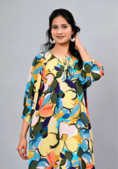 Amber Flora – Abstract Floral Moss Crepe Relaxed Dress
