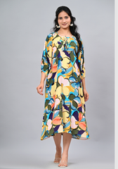 Amber Flora – Abstract Floral Moss Crepe Relaxed Dress