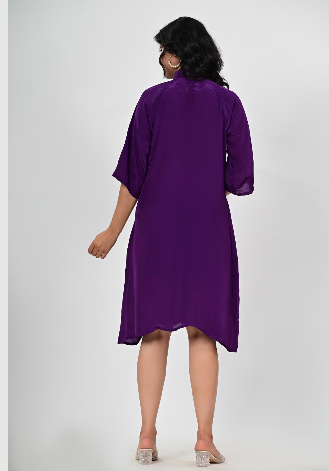 Royal Plum – Solid Cupro Satin Shirt Dress