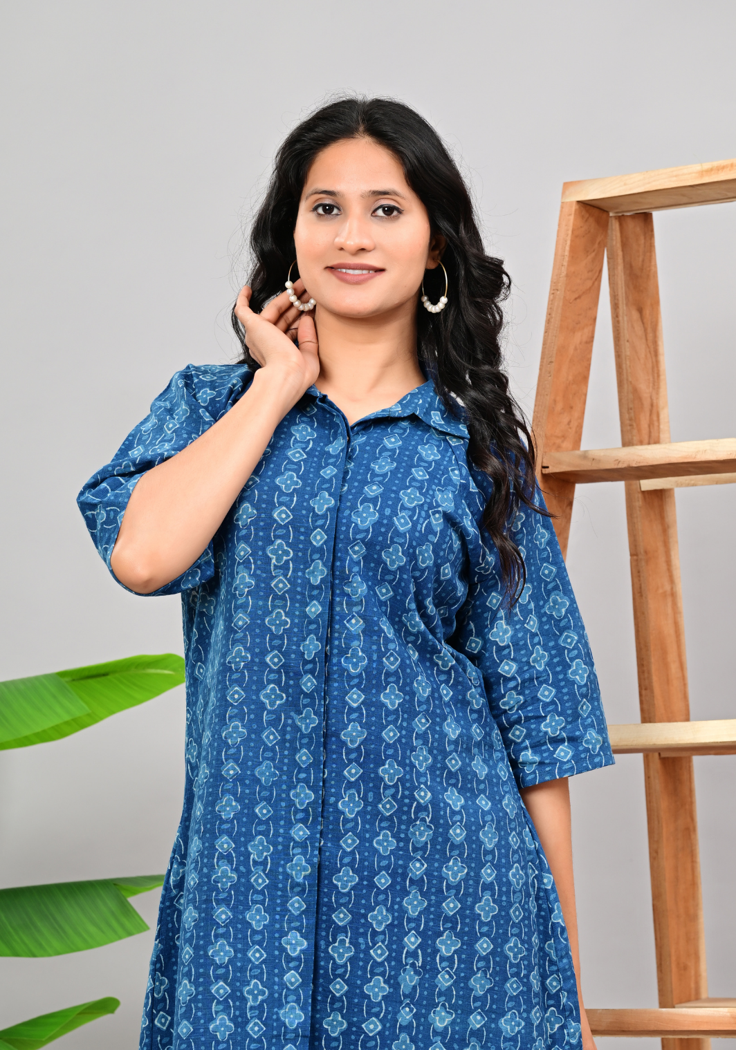 Indigo Ease – Cotton Slub Shirt Dress