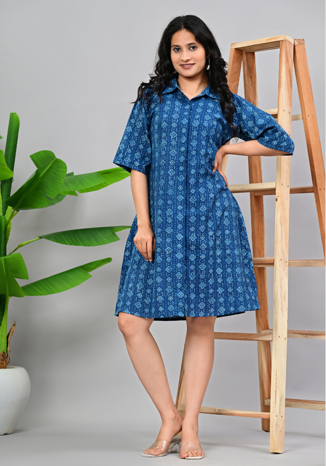 Indigo Ease – Cotton Slub Shirt Dress