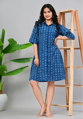 Indigo Ease – Cotton Slub Shirt Dress