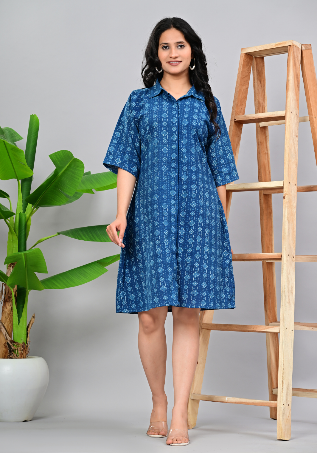 Indigo Ease – Cotton Slub Shirt Dress
