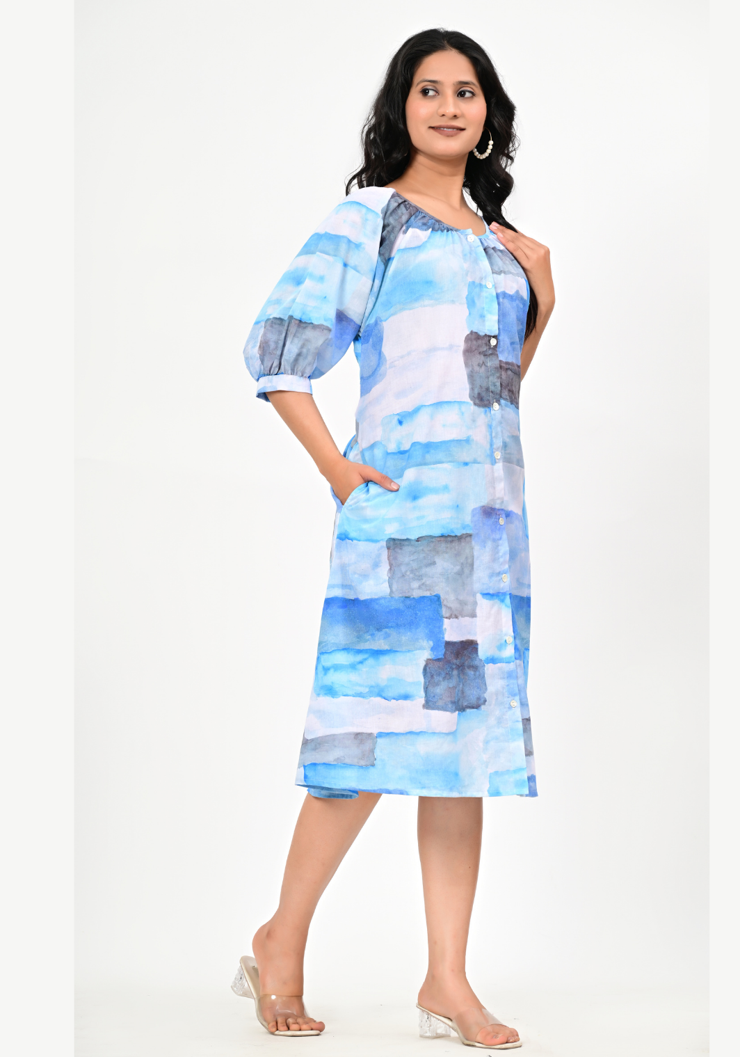 Morning Tide – Abstract Print 60s Cambric A-Line Dress