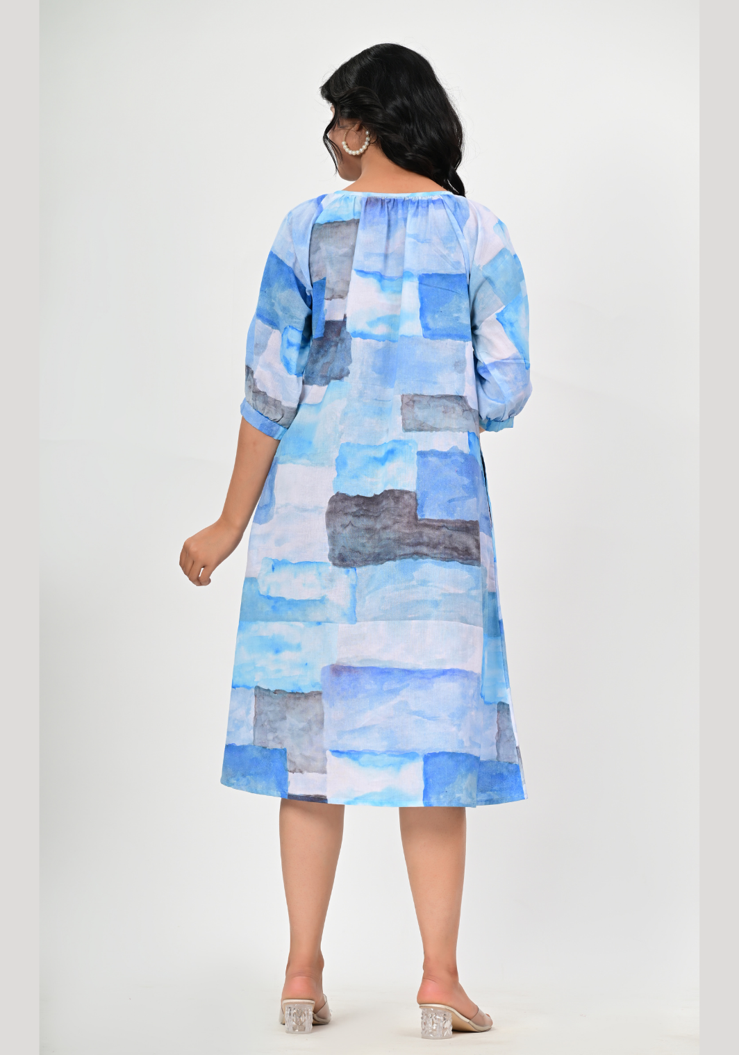Morning Tide – Abstract Print 60s Cambric A-Line Dress