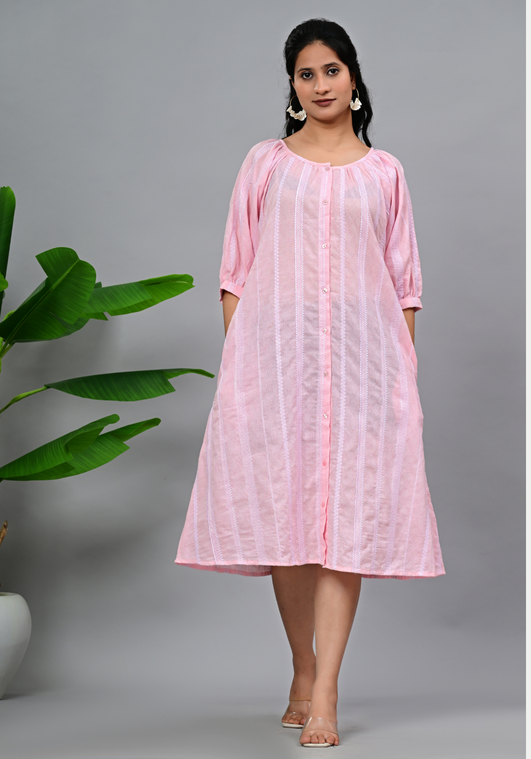 Rose Veil – Embroidered Cotton Dobby A-Line Dress