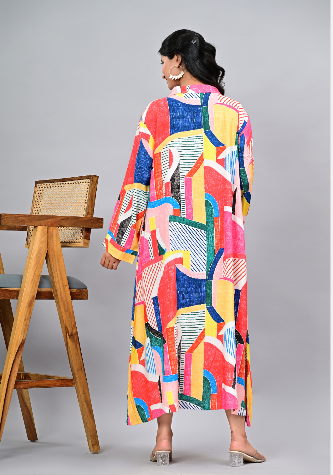 Gallery Walk – Abstract Print Rayon Slub Oversized Maxi Dress