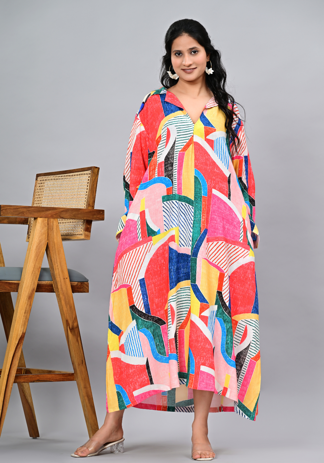 Gallery Walk – Abstract Print Rayon Slub Oversized Maxi Dress
