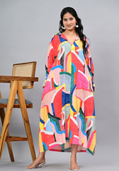 Gallery Walk – Abstract Print Rayon Slub Oversized Maxi Dress