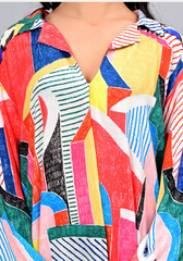 Gallery Walk – Abstract Print Rayon Slub Oversized Maxi Dress