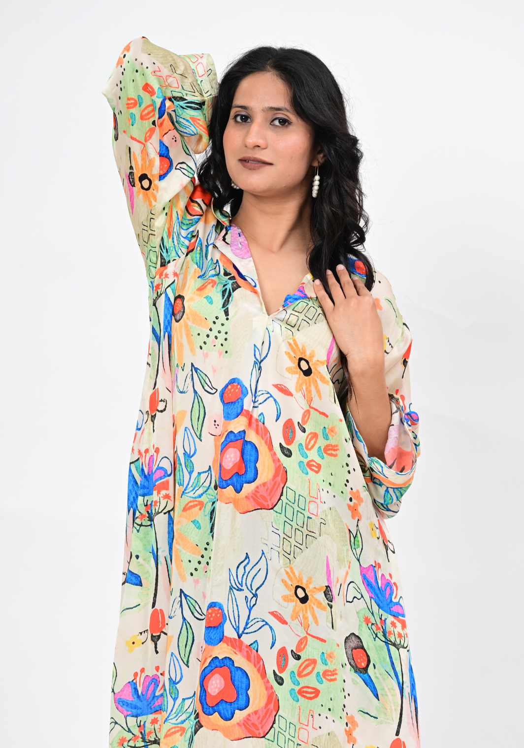 Floral Daydream – Botanical Print Cupro Satin Maxi Dress