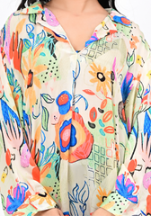 Floral Daydream – Botanical Print Cupro Satin Maxi Dress