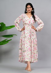 Petal Whisper – Floral Satin Tiered Maxi Dress